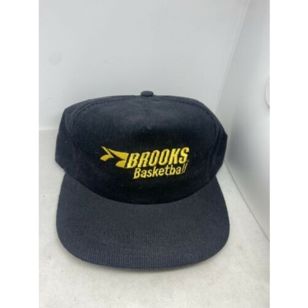 RARE Vintage Brooks Basketball Corduroy Trucker Snapback Hat Made in USA Black